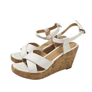 Melia Ankle Strap Wedge Sandals, Open Toe, Criss Cross, White, size 40 / US 9.5
